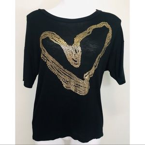 Rue 21 Black Slouch Gold Heart T-shirt